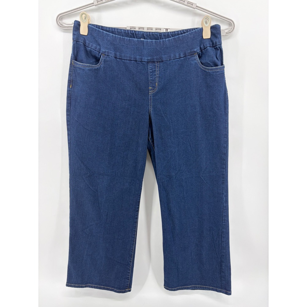 Woman Within Women 24W Dark Wash Cropped Jeans Pull On Elastic‎ Waist Stretch
